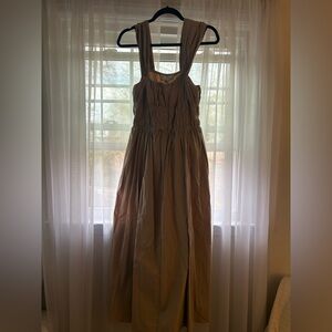 Smocked, maxi length tan dress from Pomander Place